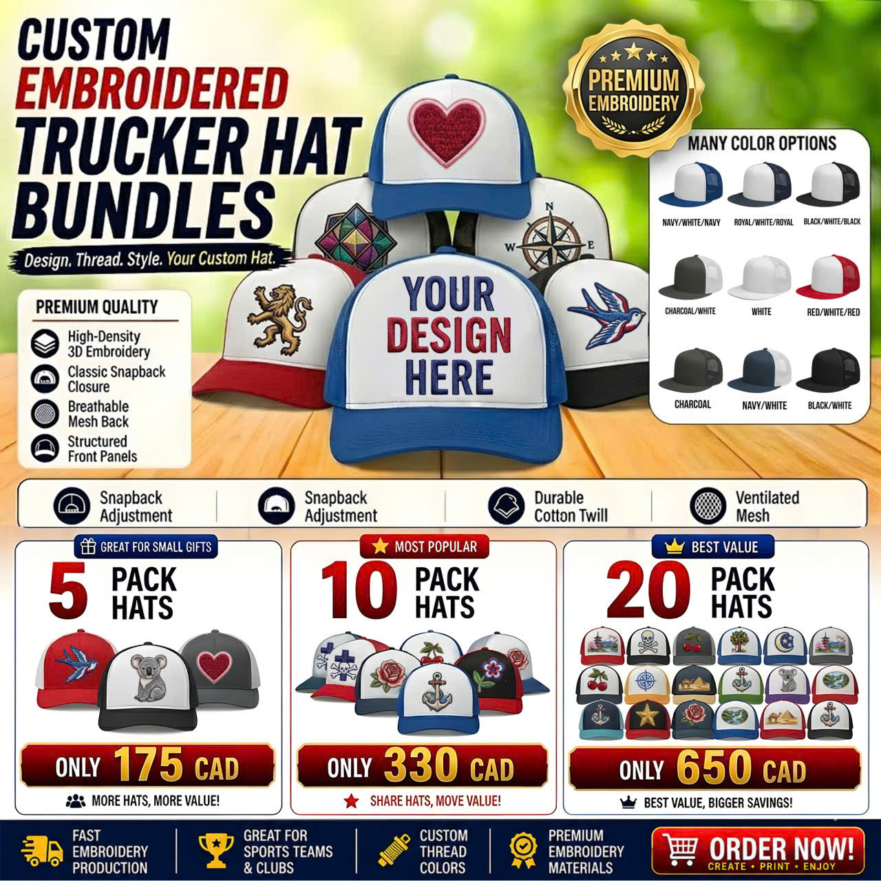 CUSTOM EMBROIDERED TRUCKER HAT BUNDLES