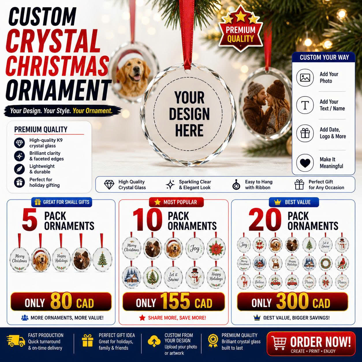 CUSTOM CRYSTAL CHRISTMAS ORNAMENT