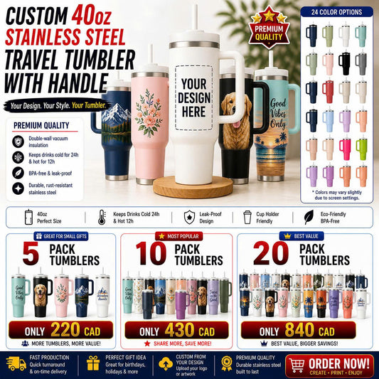 CUSTOM 40oz STAINLESS STEEL TRAVEL TUMBLER WITH HANDLE