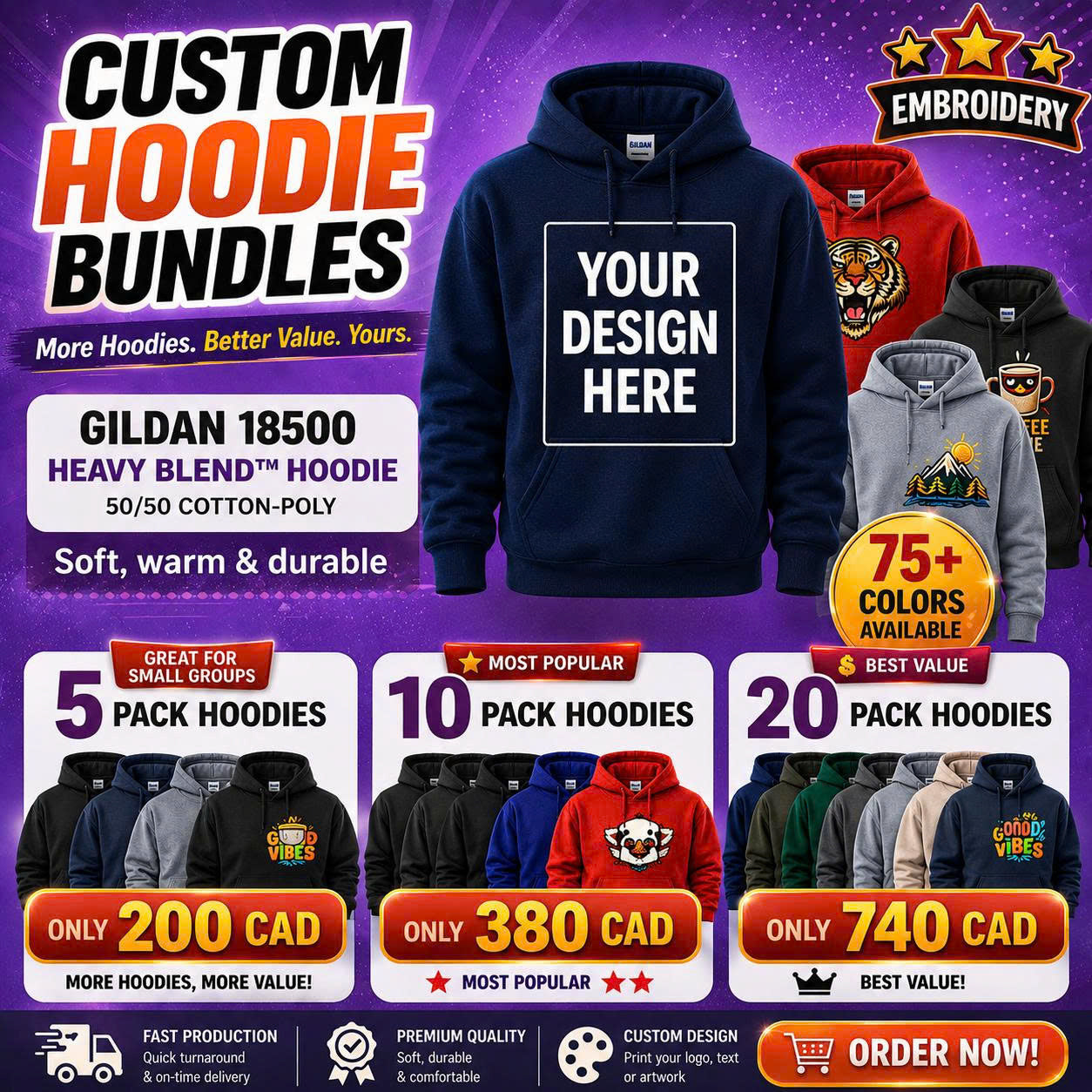 CUSTOM HOODIE BUNDLES - EMBROIDERY