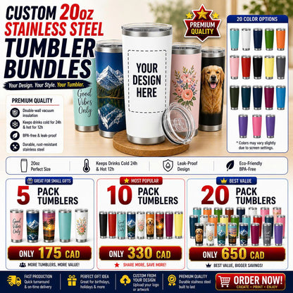CUSTOM 20oz STAINLESS STEEL TUMBLER BUNDLES