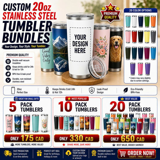 CUSTOM 20oz STAINLESS STEEL TUMBLER BUNDLES