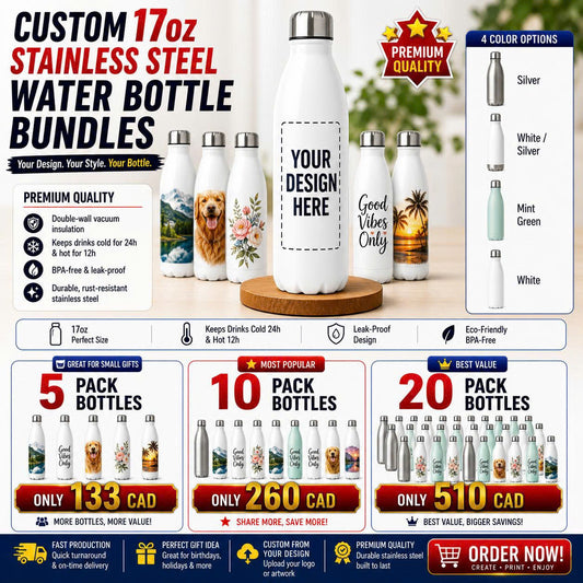 CUSTOM 17oz STAINLESS STEEL WATER BOTTLE BUNDLES